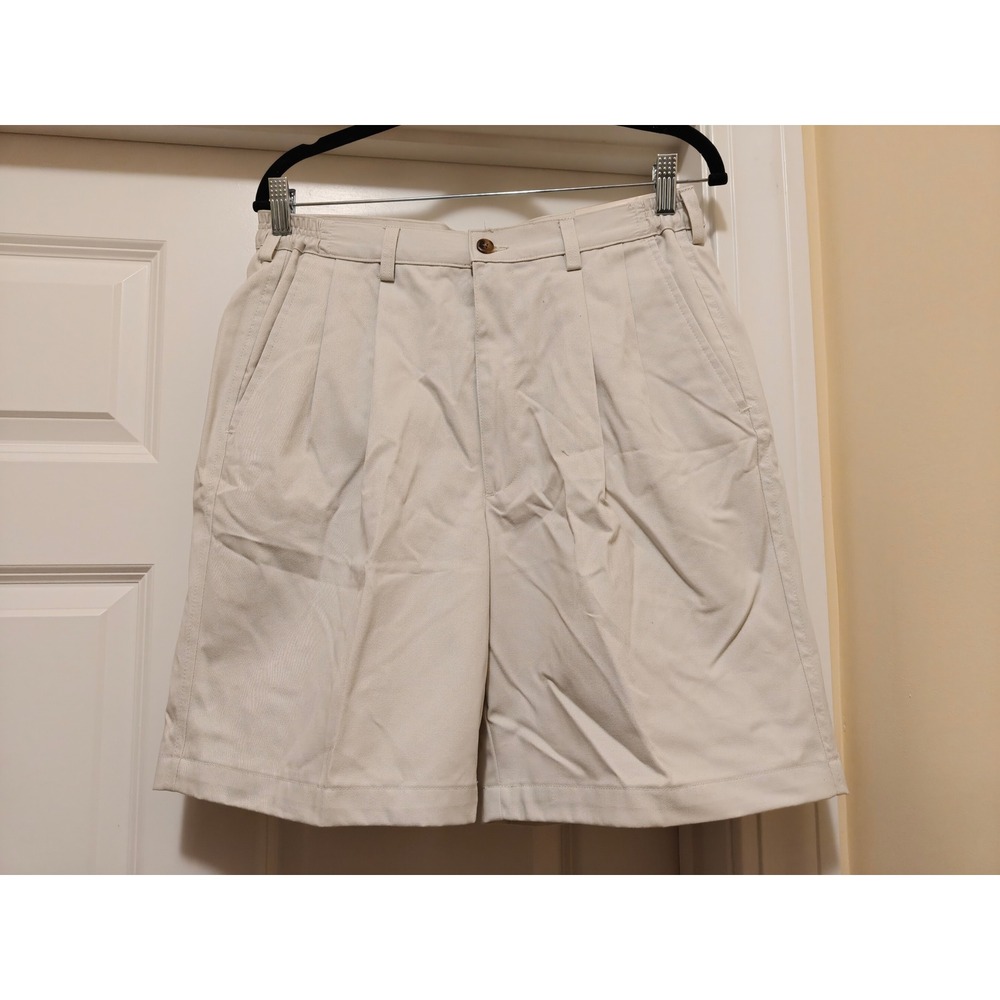 Haggar Mens Pleated Twill Khaki Shorts 32 String Beige American Generations NWT